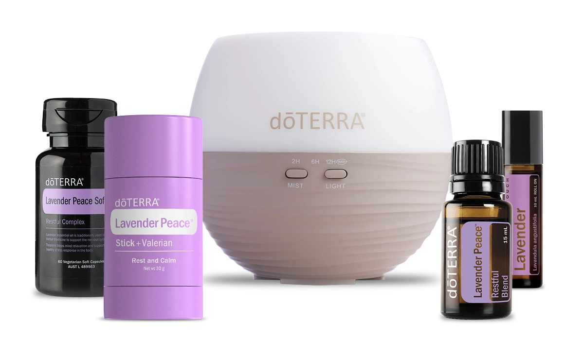 The five products in the dōTERRA Sleep Well Pack