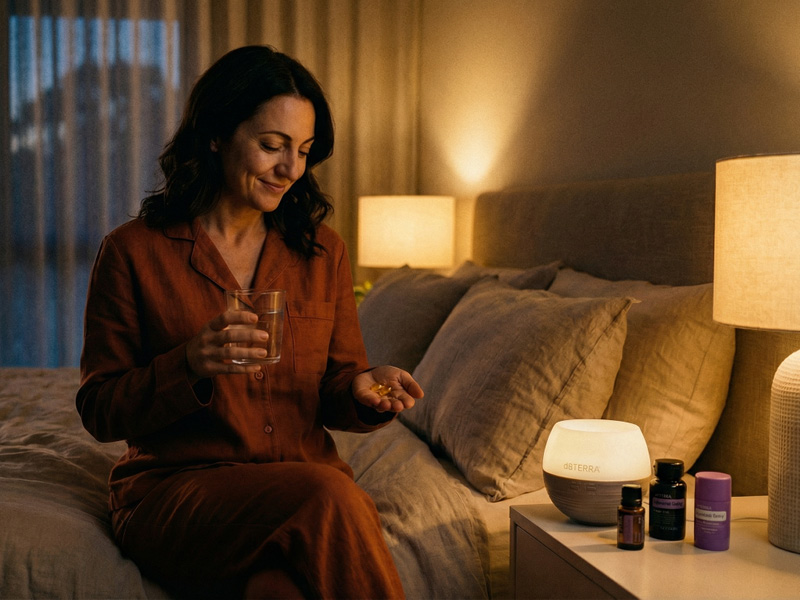 A woman following her evening ritual before bed